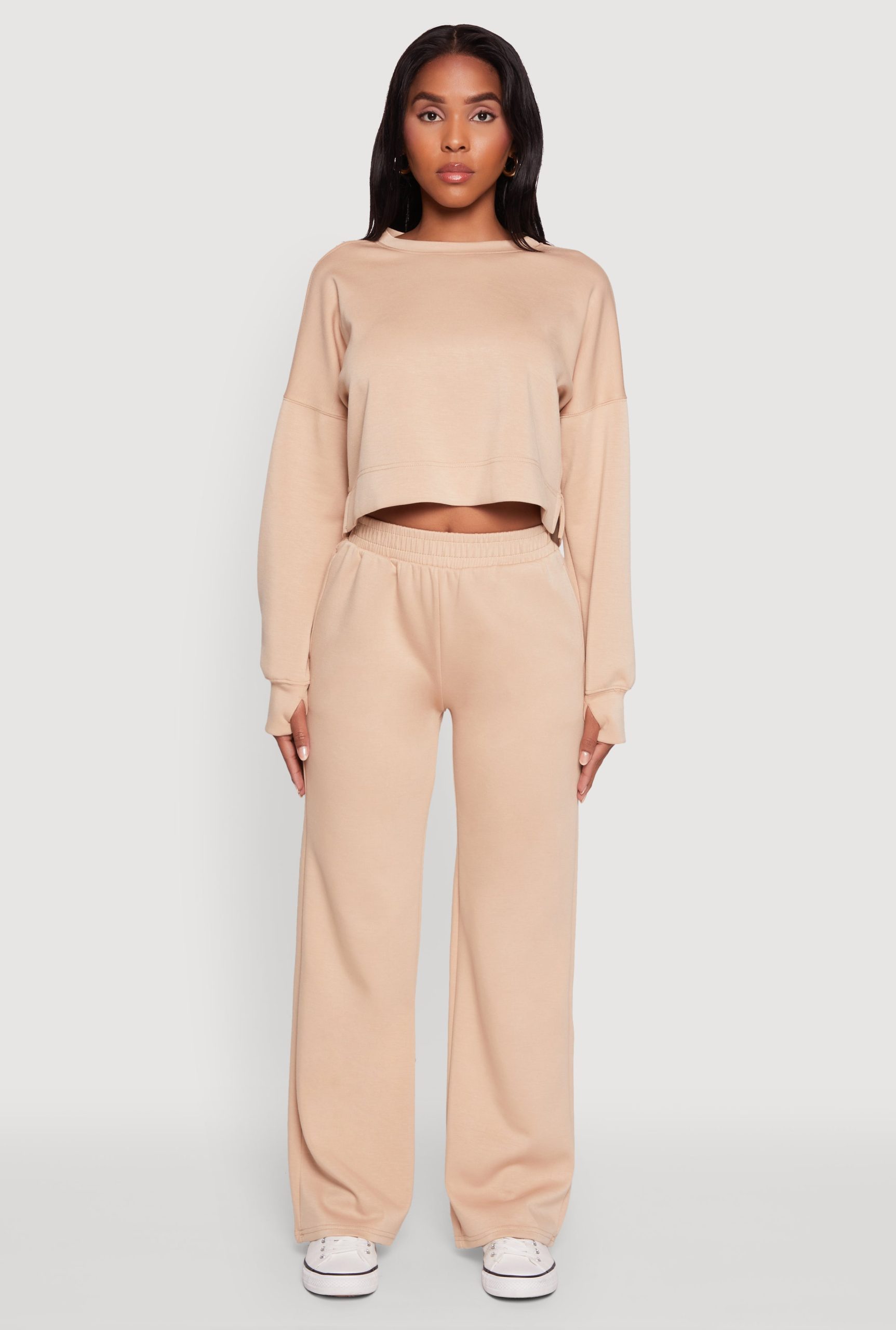Crew Neck Long Sleeve Crop Top - Image 3